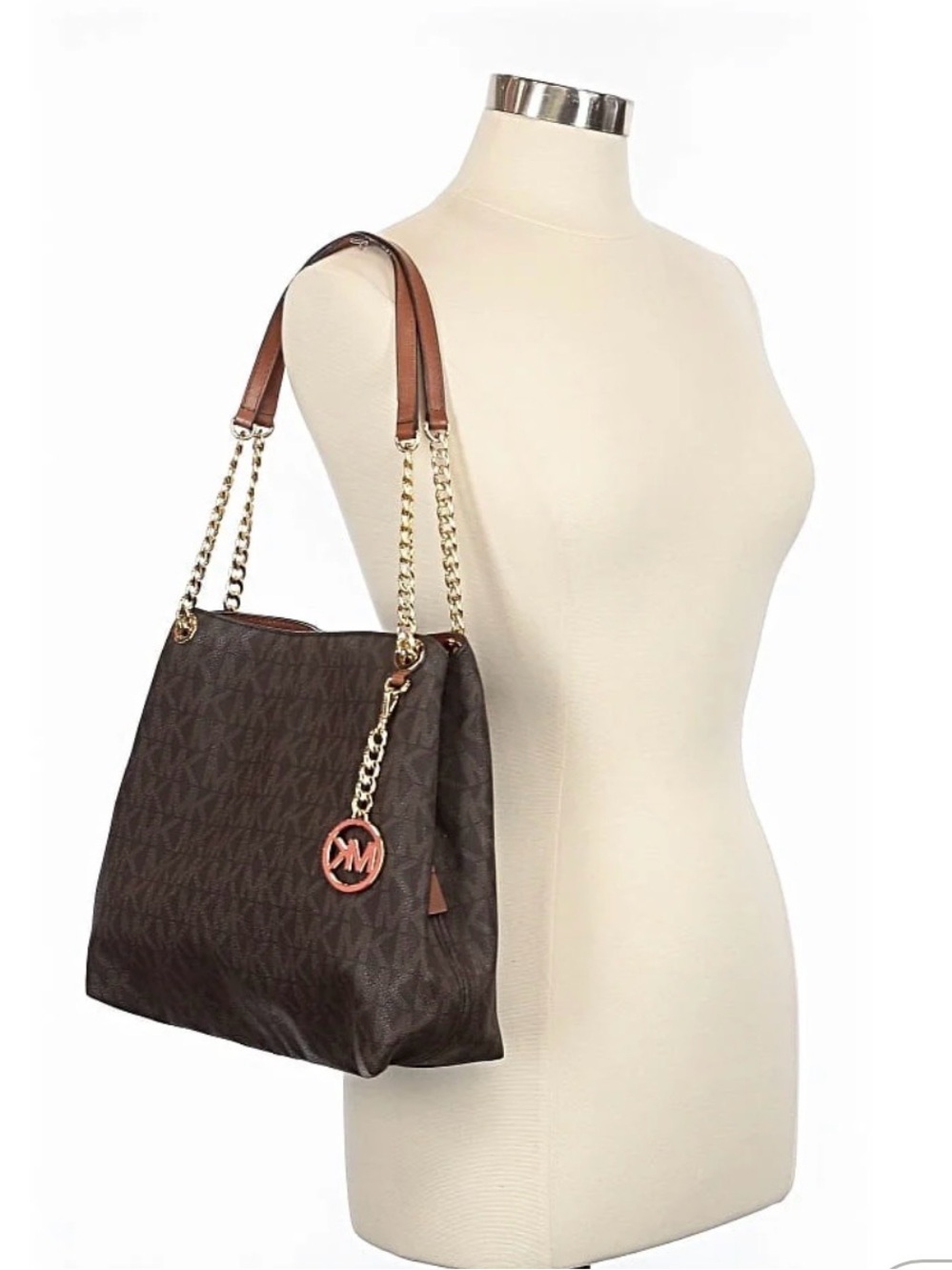 Michael Kors Jet Set Logo Chain-Handle Shoulder Bag with Gold Hardware NWT